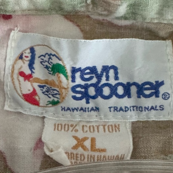 REYN SPOONER Men's Hawaiian Aloha Tan Floral Print 4 Button Shirt-Size XL - Picture 3 of 8